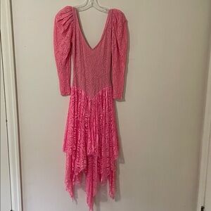 Vintage Barbie Pixi Point 80s Prom Dramatic Shoulders Fairycore Lace Dress